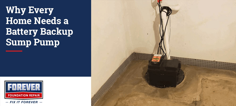 Battery backup sump pump installed in a basement to protect against flooding during power outages and heavy storms.
